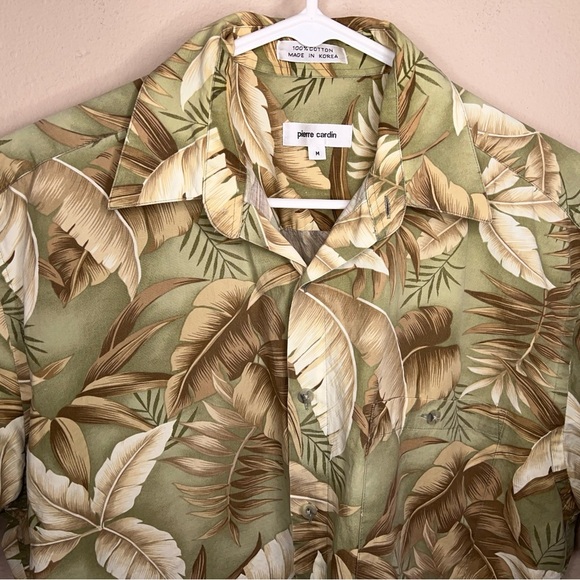 Vintage Medium Pierre Cardin Hawaiian Short Beige Olive Tropical Print Mens - Picture 8 of 14